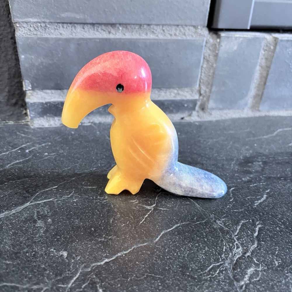 Hand-Carved Dyed Onyx Toucan Figurine Colorful Bird Carving 4.5" Decor Stone